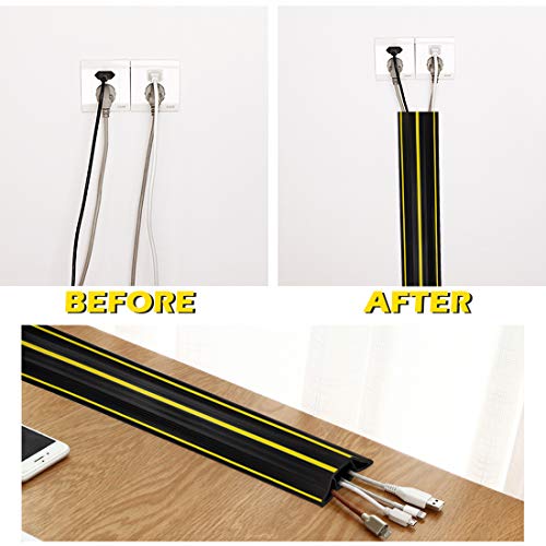 6.5Ft Floor Cord Protector-3 Cord Channels, Perfect for Office, Home, Workshop, Warehouse, Concert or Other Outdoors Surroundings (2m,Black)