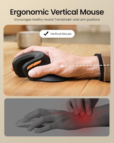 ProtoArc Ergonomic Vertical Mouse, EM11 NL Bluetooth Mouse Wireless, Ergo Mouse with 3 Multi-Device for PC/Notebook/Laptop, USB-C Rechargeable Mice for Windows, Mac OS