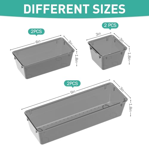 WOWBOX 6 Pack Clear Drawer Organizer Set, Acrylic Drawer Storage Trays, Storage Bins for Makeup, Cosmetics, Jewelries, Utensils, Gadgets, Office, Black