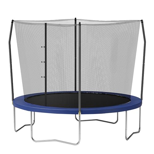 Skywalker Trampoline Outdoor 10 Ft. Round Outdoor Trampoline with Net, Trampoline Mat, and Basketball Hoop for Trampoline, ASTM Approval, 700 LBS Weight Capacity - Blue