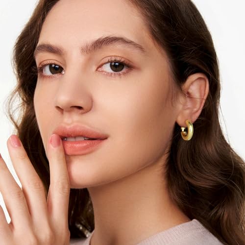 SHOWNII Chunky Silver Hoop Earrings - 14K Gold Plated Earrings for Women Hollow Tube Thick Hoops Graduation Gifts for Her