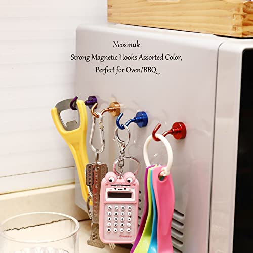 Neosmuk Magnetic Hooks, Heavy Duty Earth Magnets with Hook for Refrigerator, Extra Strong Cruise Hook for Hanging, Magnetic Hanger for Cabins, Grill (Silver White, 4 Pack)