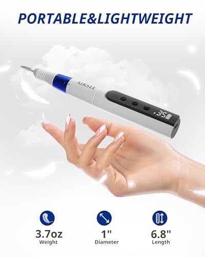AIRSEE EH3 Professional Cordless Electric Nail Drill Machine, 35000 RPM Stepless Speed, Rechargeable Nail File Set with LED Display, Portable E-File Dremel Kit for Manicure Pedicure Acrylic Polishing