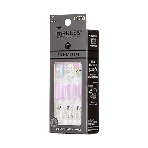 KISS imPRESS No Glue Mani Press On Nails, Color, 'Baby why so Blue', Blue, Short Size, Squoval Shape, Includes 30 Nails, Prep Pad, Instructions Sheet, 1 Manicure Stick, 1 Mini File