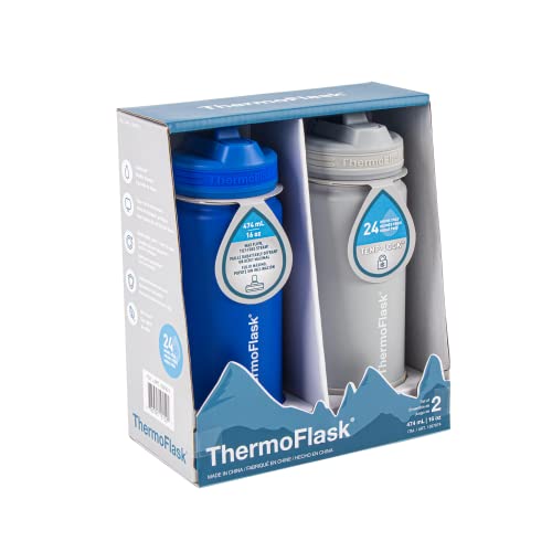 ThermoFlask 24 oz Double Wall Vacuum Insulated Stainless Steel 2-Pack of Water Bottles, Black / Malachite