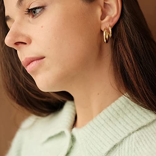 OOOPEL 4mm Thick Gold Chunky Earrings Steling Silver Post Hoops For Women Hollow Tube Hoop Hypoallergenic Lightweight Large 20/30/40/50/60MM, Sterling Silver, No Gemstone, Silver,30mm