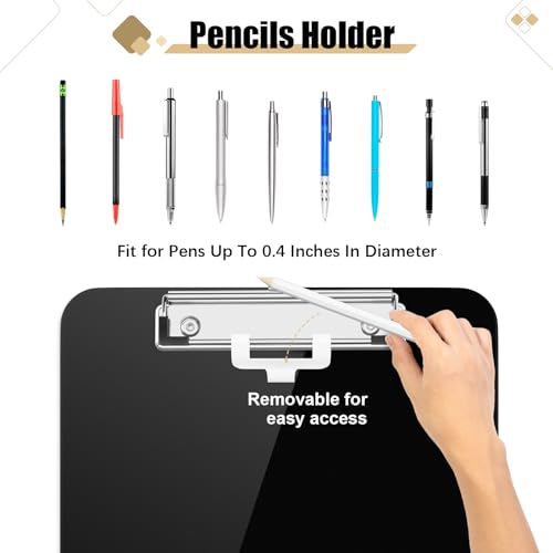 Hongri Plastic Clipboard with Pen Holder, Black 8.5x11 Letter Size Clip Board for Classroom, Office, Students, Nurses and Women, Low Profile Clip, Size 12.5 x 9 in