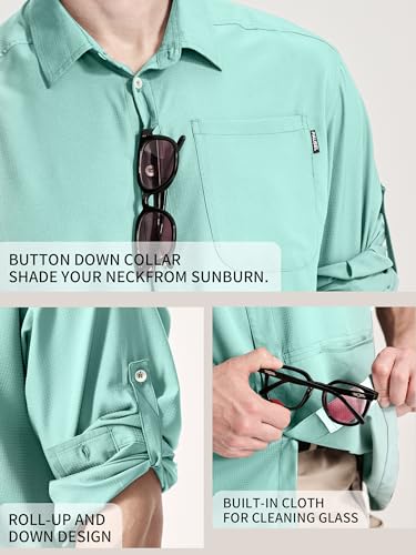 Men's Fishing Shirts Long Sleeve Sun Protection UPF 50+ SPF Lightweight Cool Shirt Button Down Shirts for Hiking Travel Arona S