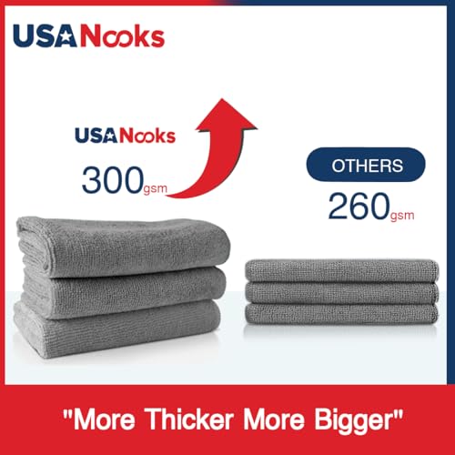 USANOOKS Microfiber Cleaning Cloth Grey - 12 Pcs (12.5"x12.5") - High Performance - 1200 Washes, Ultra Absorbent Microfiber Towel Weave Grime & Liquid for Streak-Free Mirror Shine - Car Washing Cloth