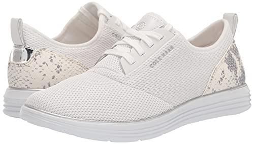 Cole Haan Women's GRANDSPORT Journey Sneaker, Optic White Knit/Chalk Python Print Leather, 5