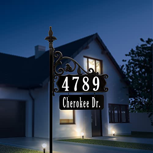 Address America USA Handcrafted Boardwalk Ready To Install Home Address Sign, Customized Name and House Number Plates - Double-Sided, Reflective, Visible 47" Pole - NP