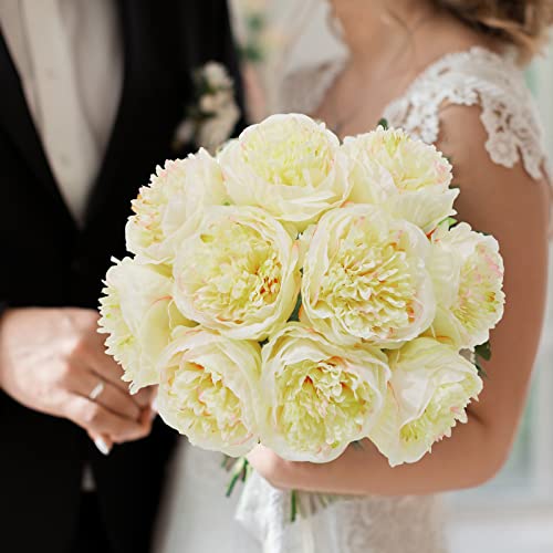 U'Artlines 10 Heads Artificial Peony Silk Flower Leaf Home Office Wedding Party Festival Bar Decor (Black)