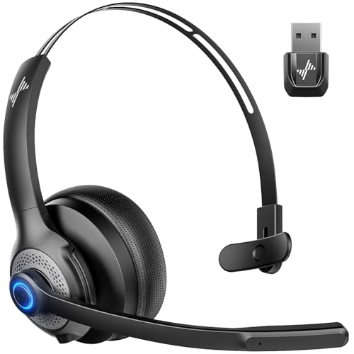 JIAMQISHI Wireless Headset with Microphone - Bluetooth V5.2 Headphones with USB Dongle & Mic Mute for PC/Computer/Laptop/Call Center/Zoom/Online Class/Trucker - Bluetooth Headset, Black, EH06U