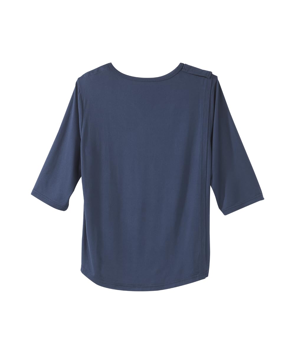 Silverts Women's Open Back Vneck Embellished Top - Adaptive Clothes for Elderly Seniors - Wheelchair Surgery Recovery Shirt - Bedridden Patient Comfort Post Surgical Clothing - Indigo LGE