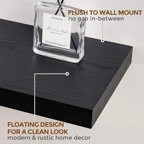 Fun Memories Deep Floating Shelves for Wall, 24W x 9.3D Black Floating Shelves Set of 2, 9.3" Deep Large Wood Shelves for Living Room Bathroom Laundry Room Bedroom Kitchen Home Office - Black