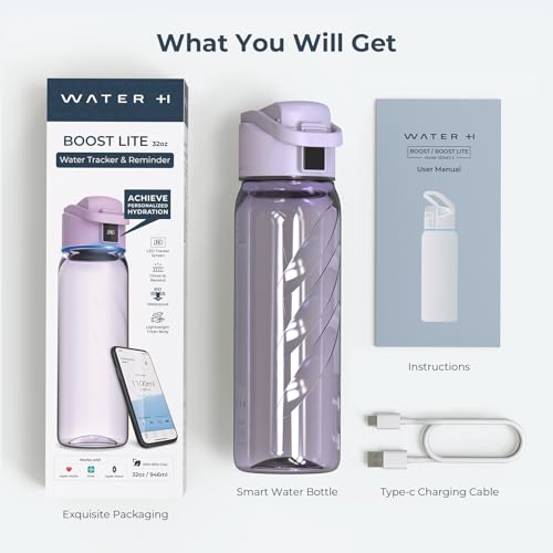 WATERH BOOST Smart Water Bottle with Reminder to Drink Water & Water Tracker Bottle - Double Wall Vacuum Insulated Water Bottle Stainless Steel, Wide Mouth 32 oz Water Bottles, Ideal for Gift - Blue