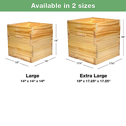 Extra Large Decorative Wooden Planter with Universal Pole Support for String Light Poles, Umbrellas, Bird Feeders. Solid Wood Outdoor Garden Patio Box for Plants or Flowers, 17"x17"x18", Natural