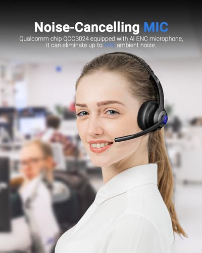 JIAMQISHI Wireless Headset with Microphone - Bluetooth V5.2 Headphones with USB Dongle & Mic Mute for PC/Computer/Laptop/Call Center/Zoom/Online Class/Trucker - Bluetooth Headset, Black, EH06U