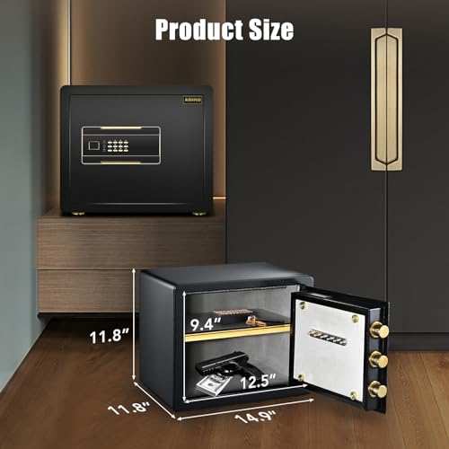 Safe Box, 0.5 Cubic Feet Home Safe, Steel Security Safe with Digital Keypad and 2 Keys, Wall-Mounted Cabinet Safe Protect Cash, Gold, Jewelry, Documents for Home, Office, Hotel