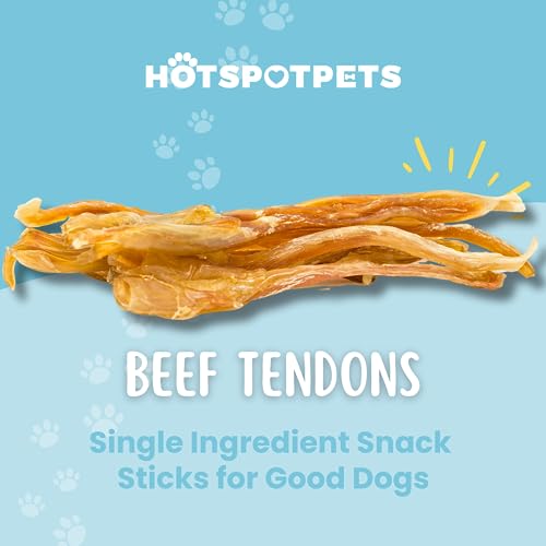 hotspot pets Beef Tendon Chews for Dogs - 8 Inch All Natural, Free-Range, Grass-Fed Premium USDA Gambrol Beef Tendon Stick Treats - Made in USA (1 Pound - Pack of 1)