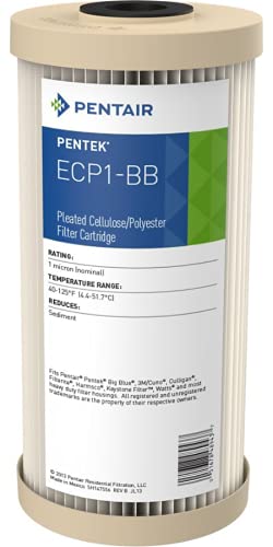 Pentair Pentek ECP1-BB Big Blue Sediment Water Filter, 10-Inch, Whole House Heavy Duty Pleated Cellulose Polyester Replacement Cartridge, 10" x 4.5", Tan End-Cap, 1 Micron
