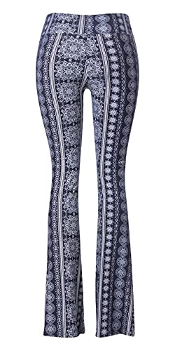 SATINA High Waisted Flare Wide Leg Leggings | Printed & Solid | Reg & Plus (XX-Large, Trippy Black)