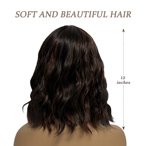 Romantic Angels Blonde Wavy Bob Wig with Bangs Synthetic Shoulder Length Wigs for Women Medium Length Hair Wig for Women