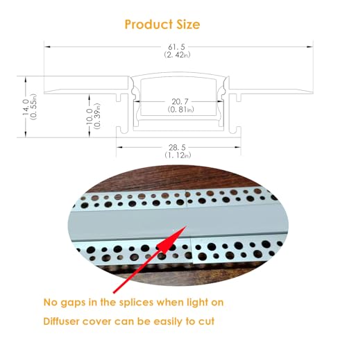 LIGHTOTECH 4Pack 6.6FT/2 Meter Plaster-in LED Drywall Aluminum Channel with Long Diffuser, Recessed Aluminium LED Profile with Flange for 20mm wide Strip Lights