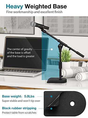 InnoGear Adjustable Desk Microphone Stand, Weighted Base with Soft Grip Twist Clutch, Boom Arm, 3/8/'' and 5/8/'' Threaded Mounts for Blue Yeti and Blue Snowball, Kick Drums, Guitar Amps, Black