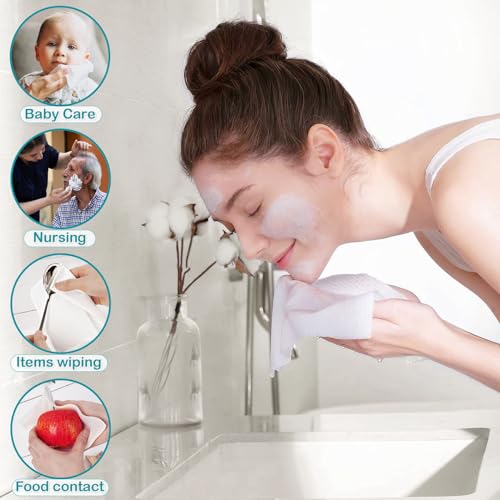 Disposable Face Towel XL Storaged with Luxe Bamboo Box, Face Towelettes Disposable 50 Count, Facial Towel Makeup Remover Cloth and Facial Wash Dry Wipes
