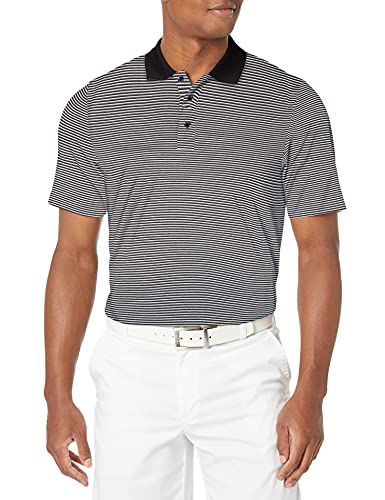 Cutter & Buck Men's Moisture Wicking UPF 50 Drytec Forge Tonal Stripe Polo Shirt, Black, Small