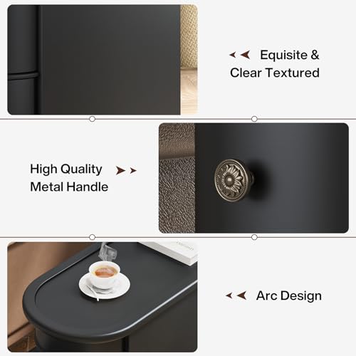 Tribesigns End Table with 2 Drawers, Black Sofa Side Table with Storage, No Assembly Required, Closed Back, Slim Nightstand Vintage Wood Chairside Bedside Narrow Accent Table for Living Room Bedroom