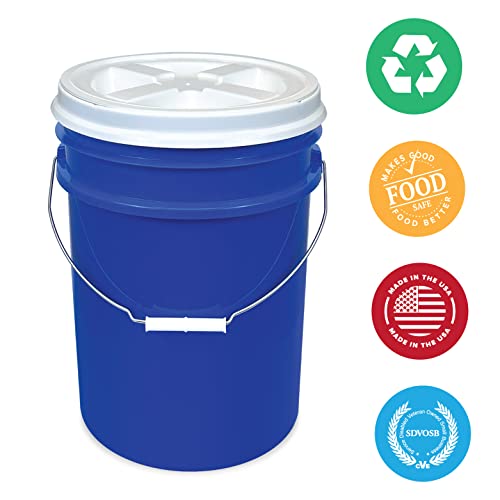 ePackageSupply 5 Gallon White Bucket with Gamma Seal Screw on Airtight Lid | Made in USA | Food Grade | Heavy-Duty | Durable 90 Mil All Purpose Pail | Easy Stack and Store | BPA Free (3 Count), Blue