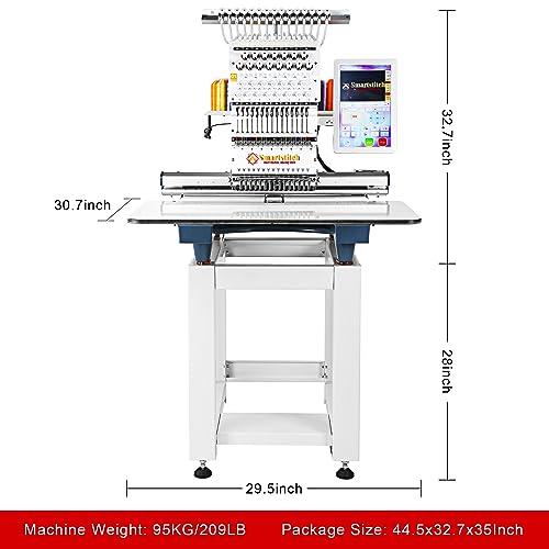 Smartstitch S-1501 Commercial Embroidery Machine with 15 Needles,14"x20" Embroidery Area,1200SPM Max Speed,12" Touch Screen, Wifi available, capable of embroidering on 3D Caps, Flat, T-shirt and more
