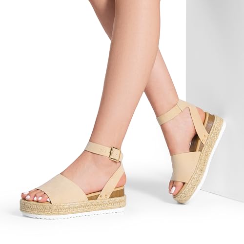 DREAM PAIRS Women's Platform Espadrilles Casual Ankle Strap Wedge Sandals Comfortable Dressy Summer Shoes,Size 10,Nude-Suede,SDPW2359W