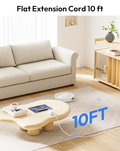 NTONPOWER Flat Extension Cord 5 Feet, Small Flat Plug Power Strip with 3 USB(1 USB-C), 3 Outlets Small Extension Cord, Portable Extension Cord, Compact for Home Office Dorm Room Essentials,White