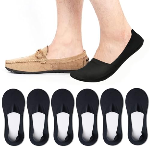 Caudblor Men Thin No Show Socks for Loafer, Invisible Low Cut Liners No See Non Slip Sock 6 Pairs