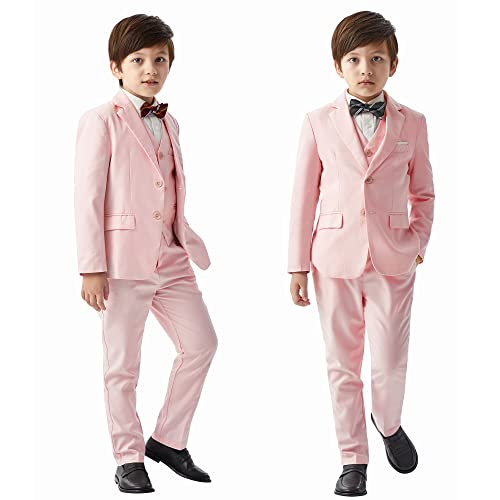 MAGE MALE Boys Multiple Colour Formal Dress Suits 5 Piece Slim Fit Dresswear Suit Set with Kids Suspenders Gold