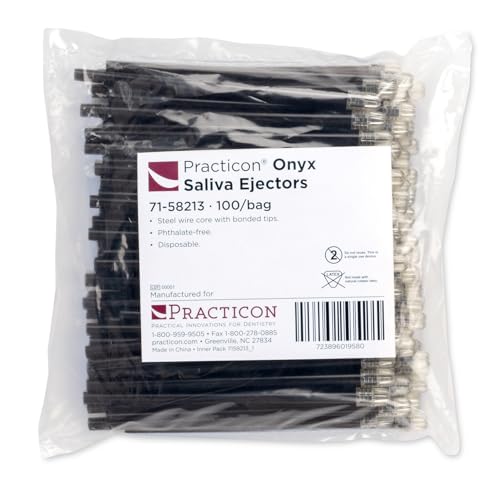 Practicon Onyx Disposable Saliva Ejectors, Black Dental Evacuation Suction Tips, 100 Pack