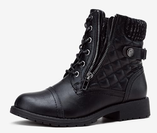 Vepose Women's Black Ankle Boots, Lace up Casual Combat Booties, Size 6 US - 927 Knitting Wool (CJY927 Black 06)