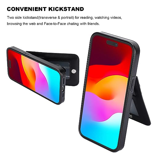 KIHUWEY for iPhone 15 Pro Max Case Wallet Compatible with MagSafe Wireless Charging, Credit Card Holder, RFID Flip Leather Magnetic Clasp Kickstand Heavy Duty Protective Cover 6.7 Inch (Black)