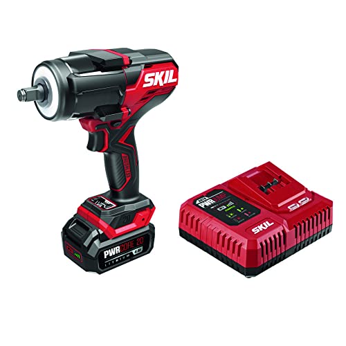 SKIL PWR CORE 20â„¢ Brushless 20V 1/2 In. Mid-Torque Impact Wrench Kit Including 4.0 Ah Battery and Auto PWRJumpâ„¢ Charger- IW5761B-10