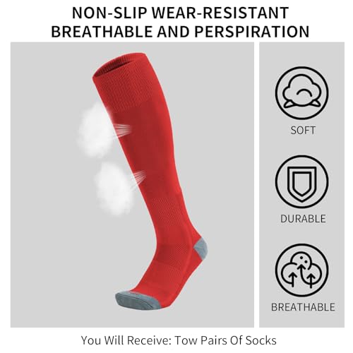 QBK Toddler Baseball Socks Youth Softball Tee Ball Kids Soccer Socks for Boy Girl 2 Pairs Maroon