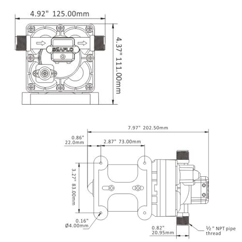 SEAFLO 42 Series 12V 3.0 GPM 55PSI Continuous Duty Diaphragm Pump with Bypass for Reduced Cycling, Fresh/Salt Water, 4-Year Warranty, UL & CSA Certified, Self-Priming for Marine, RV, Off-Grid, Boats