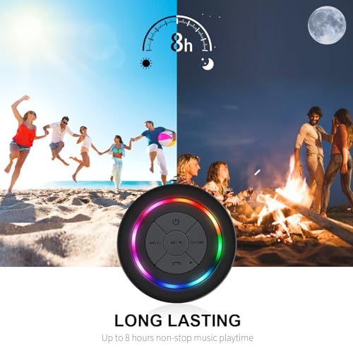 HAISSKY Bluetooth Shower Speakers, Portable Wireless Speaker with Suction Cup, IP67 Waterproof Speaker with LED Light, Pairs Easily to Phones, Tablets, Computer, Gift for Men & Women