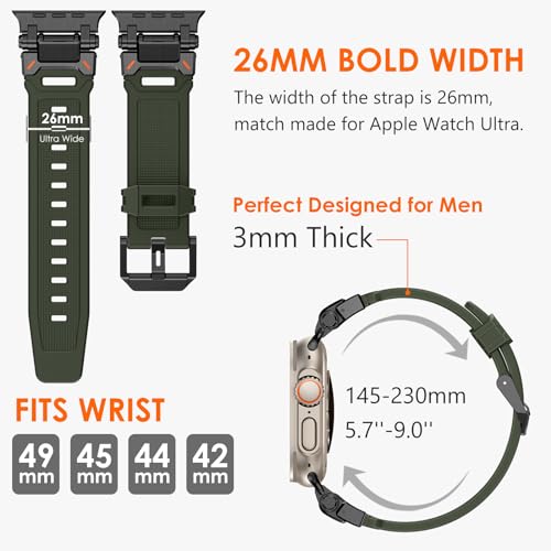 FULLIFE Designed for Apple Watch Band Apple Watch Ultra 2/Ultra 49mm for Men, Silicone Rubber Bands with Metal Connector for Apple Watch Series 10 46mm, 9/8/7 45mm, SE2/SE 6/5/4 44mm, 3/2/1 42mm