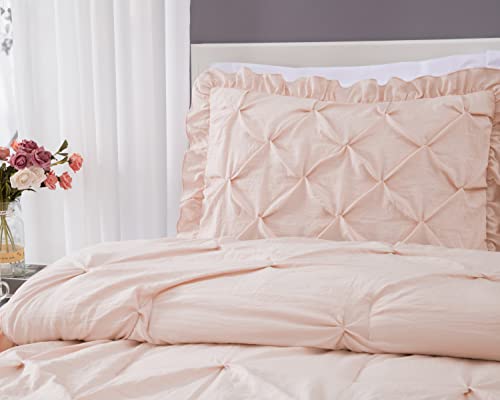 Chezmoi Collection Sinclair 2-Piece Ruffle Skirt Bedspread Set - French Country Chic Farmhouse - Twin, Blush