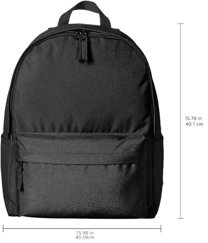 Amazon Basics Backpack for School, Study, Travel, Durable Classic Design, Book Bag, Black
