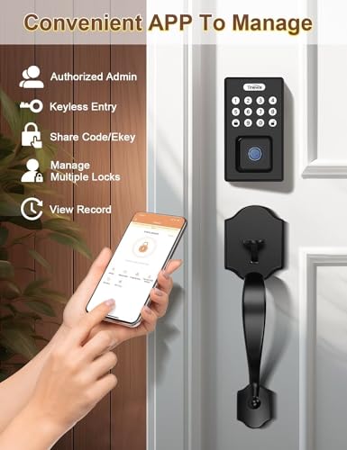 Keyless Entry Door Lock with 2 Handles, Tinewa Electronic Keypad Deadbolt, Auto-Locking, Anti-Peeping Password, Digital Smart Code Door Lock, Front Door Handle Sets, Matte Black