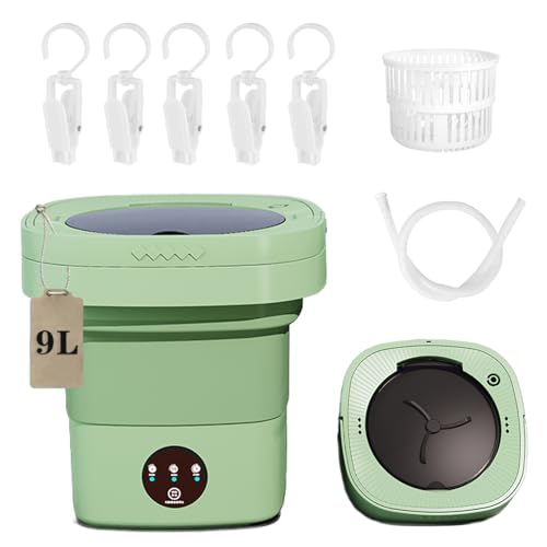 ZhuoMuNiao portable washing machine,mini washing machine,9Litre large capacity foldable washing machine,washing machine suitable for Travel, RV, Camping, Home or Apartments Laundry Used(Green new)…
